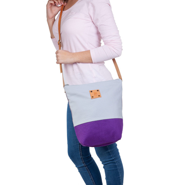 Χειροποίητη τσάντα messanger purple - δέρμα, ύφασμα, χιαστί, μεγάλες, καθημερινό - 4