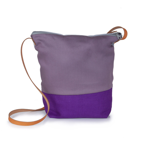 Χειροποίητη τσάντα messanger purple - δέρμα, ύφασμα, χιαστί, μεγάλες, καθημερινό - 2