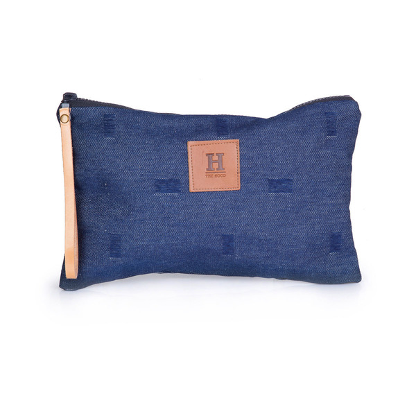 Χειροποίητο clutch denim blue - δέρμα, ύφασμα, clutch, θαλάσσης, χειρός, καλλυντικών, μικρές