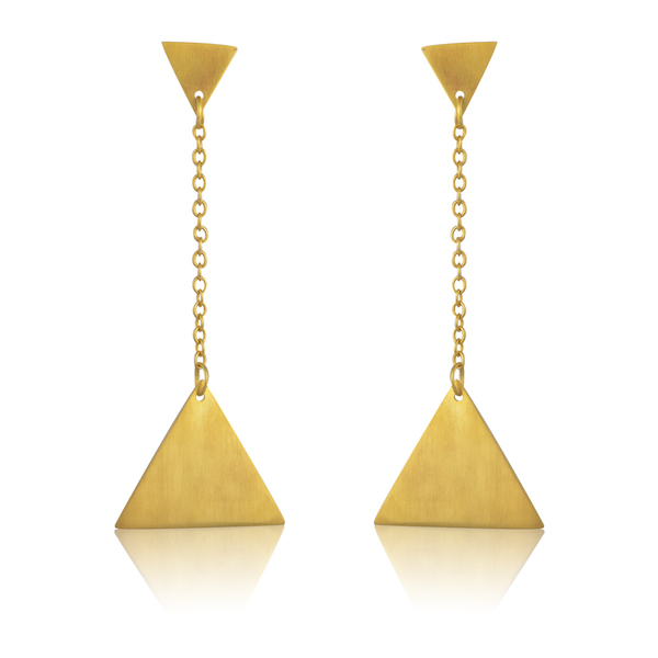 Χρυσά γεωμετρικά σκουλαρίκια σε σχήμα τρίγωνο - κρεμαστά, επιχρυσωμένα, ορείχαλκος