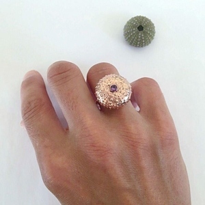 Pink Urchin Ring-Χειροποίητο Ασημένιο Δαχτυλίδι Αχινός Με Ροδονίτη - ασήμι, καλοκαίρι, κοχύλι, αχινός