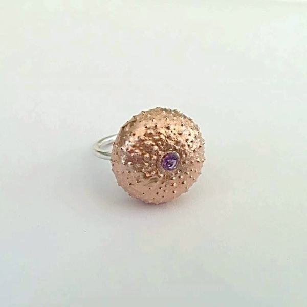 Pink Urchin Ring-Χειροποίητο Ασημένιο Δαχτυλίδι Αχινός Με Ροδονίτη - ασήμι, καλοκαίρι, κοχύλι, αχινός - 3