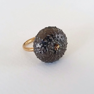 Black Urchin Ring-Δαχτυλίδι Αχινός Από Ασήμι 925 Με Πέτρα Citrine - ασήμι, ημιπολύτιμες πέτρες, χειροποίητα, αχινός