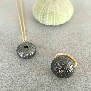 Black Urchin Ring-Δαχτυλίδι Αχινός Από Ασήμι 925 Με Πέτρα Citrine - ασήμι, ημιπολύτιμες πέτρες, χειροποίητα, αχινός - 2