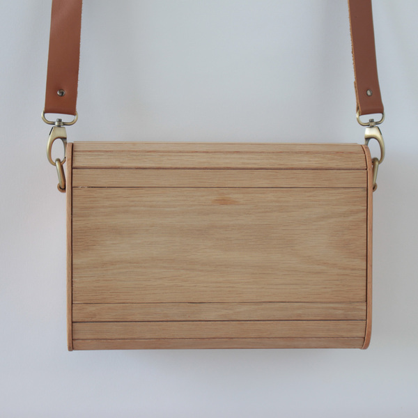 Ξύλινη χειροποίητη τσάντα - δέρμα, ξύλο, χιαστί, μικρές - 3