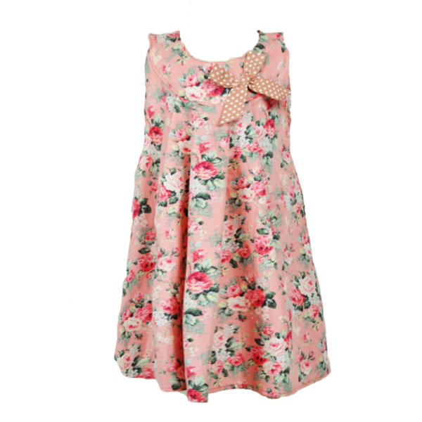 Φόρεμα ρομαντικό ροζ με μπεζ φιόγκο - φλοράλ, romantic, παιδικά ρούχα