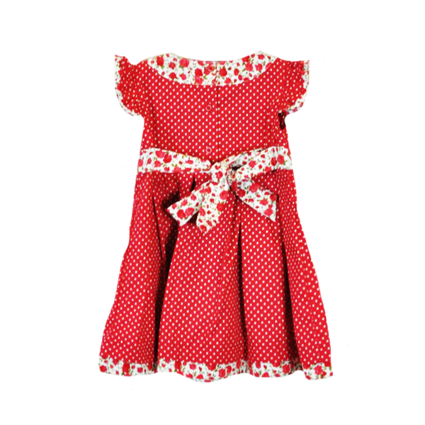 Φόρεμα ρομαντικό κόκκινο πουά με ζωνάκι - πουά, φλοράλ, romantic, παιδικά ρούχα - 2