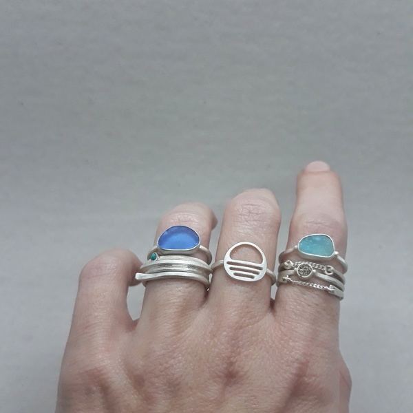 ○ seaglass | δαχτυλίδι από ασήμι και γυαλί θαλάσσης - ασήμι - 4