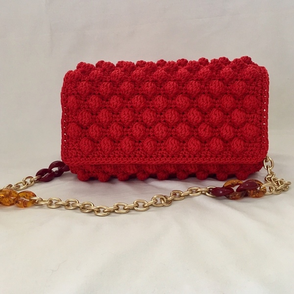 Κόκκινη Πλεκτή τσάντα bobble - ώμου, πλεκτές τσάντες, μικρές - 3