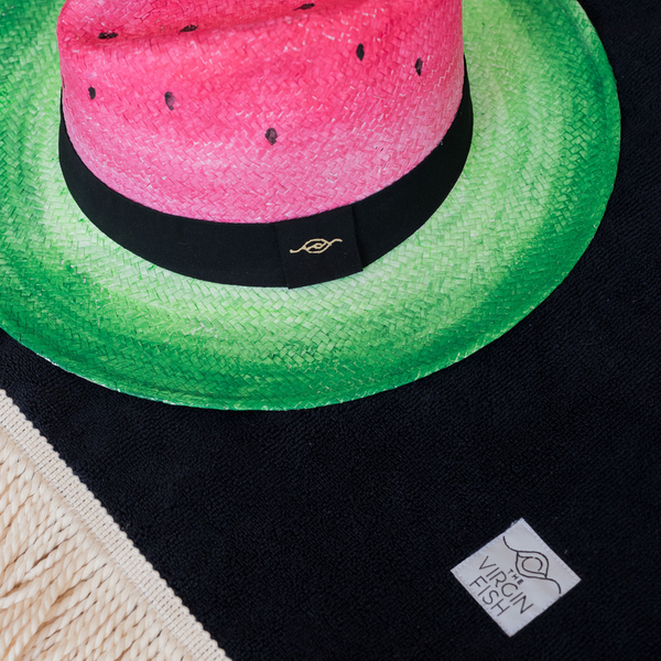 Watermelon Χειροποίητο Καπέλο Παναμά Καρπούζι - ζωγραφισμένα στο χέρι, καρπούζι, απαραίτητα καλοκαιρινά αξεσουάρ, ψάθινα - 2