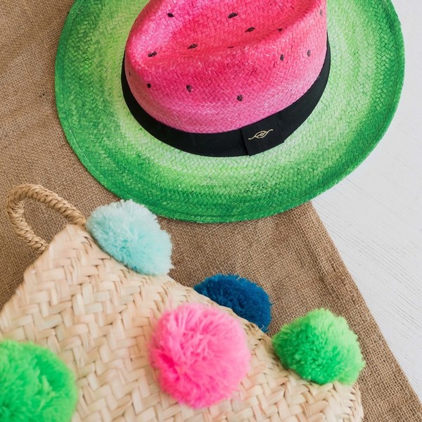 Watermelon Χειροποίητο Καπέλο Παναμά Καρπούζι - ζωγραφισμένα στο χέρι, καρπούζι, απαραίτητα καλοκαιρινά αξεσουάρ, ψάθινα - 3