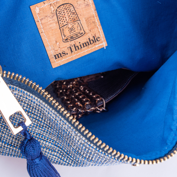 Τσάντα Φάκελος από Φελλό & Ύφασμα "Blue" - clutch, all day, φελλός, δώρα γενεθλίων - 4