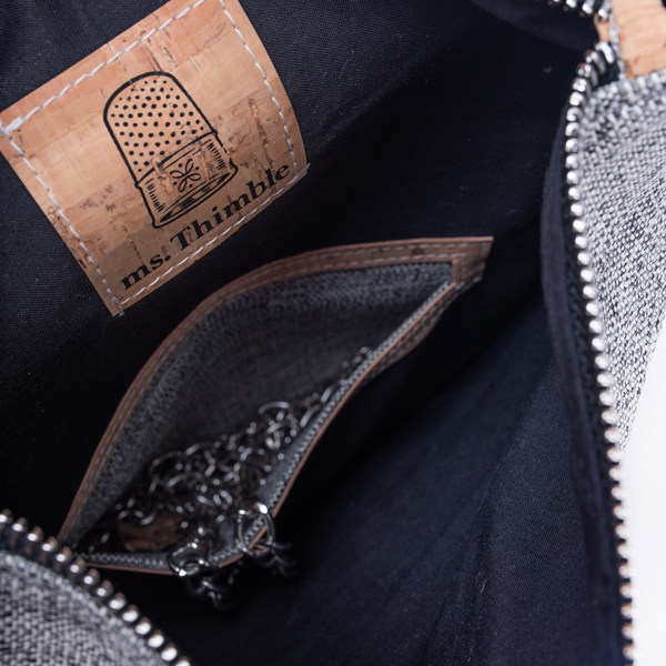 Τσάντα Φάκελος από Φελλό & Ύφασμα "Grey" - clutch, φελλός, δώρο έκπληξη - 4