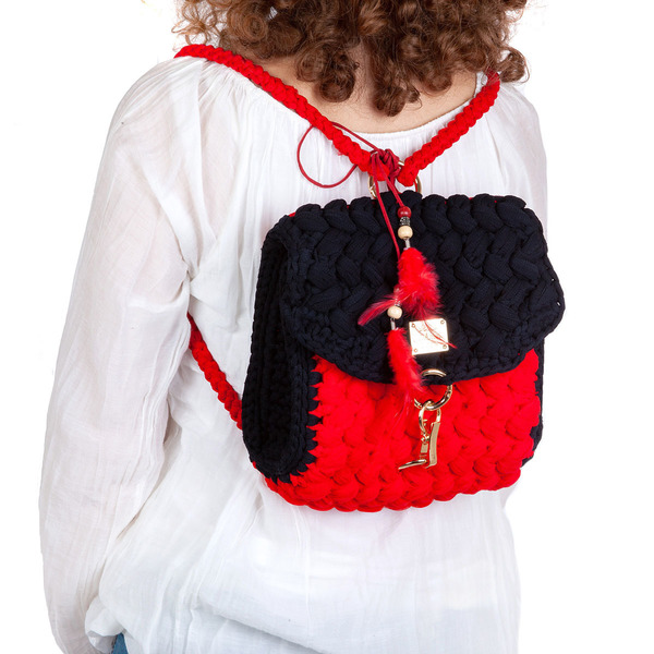 Πλεκτό χειροποίητο mini backpack - chic, μοντέρνο, crochet, πλάτης, σακίδια πλάτης, πρωτότυπο, all day, minimal, πλεκτές τσάντες - 3