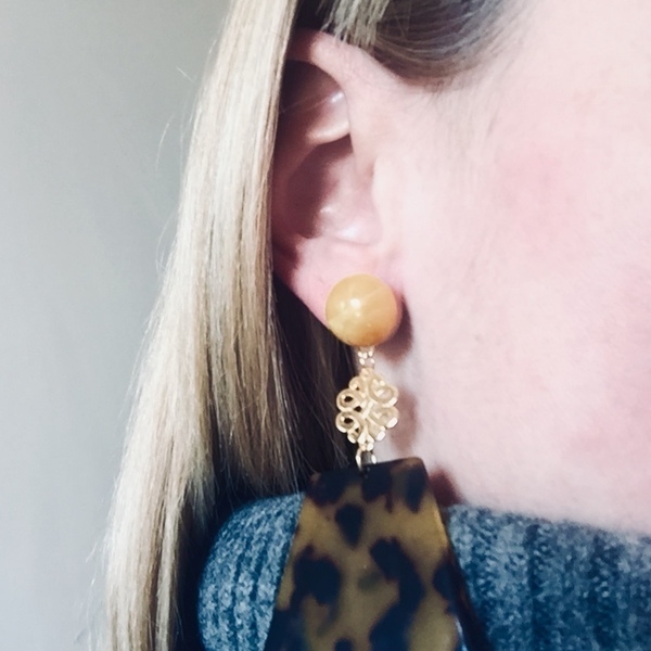 Tartaruge plexi earrings - statement, μακριά, plexi glass, κρεμαστά, μεγάλα, faux bijoux - 2