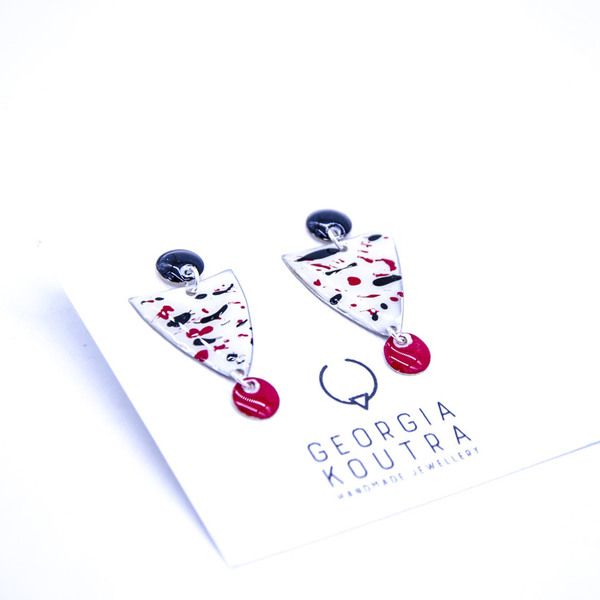 Geometric earrings in red - ασήμι, αλπακάς, κρεμαστά, Black Friday