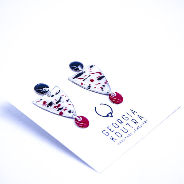 Geometric earrings in red - ασήμι, αλπακάς, κρεμαστά, Black Friday - 2