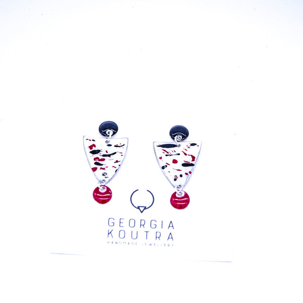 Geometric earrings in red - ασήμι, αλπακάς, κρεμαστά, Black Friday - 4