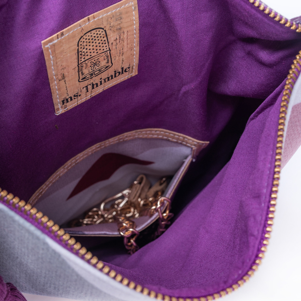 Τσάντα Φάκελος από Φελλό & Ύφασμα "Purple Geometry" - βραδυνά, γεωμετρικά σχέδια, απαραίτητα καλοκαιρινά αξεσουάρ, φελλός, χειρός - 4