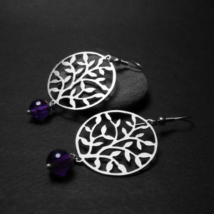 " Tree of Life " - Σκουλαρίκια επάργυρα με χάντρες ημιπολύτιμου λίθου. - αλπακάς, επάργυρα, κρεμαστά - 2