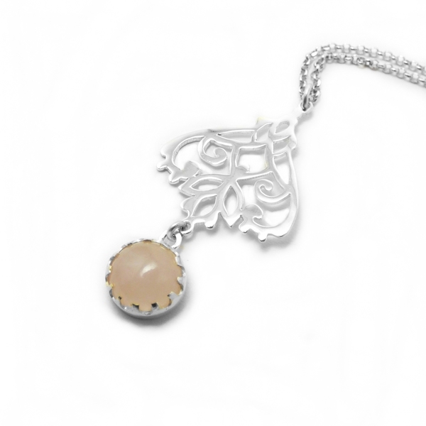 " Vintage precious stone " - Xειροποίητο επάργυρο μενταγιόν με Ροζ Χαλαζία ή Μαύρο Αχάτη! - κοντά, επάργυρα, vintage, αχάτης, μενταγιόν