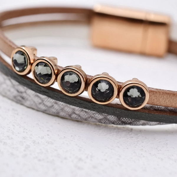 Bραχιόλι Alcestis Swarovski Dark - πολύσειρα, σταθερά, επιχρυσωμένα, δέρμα, swarovski, φθηνά - 2