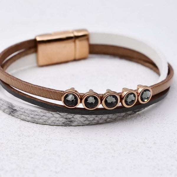Bραχιόλι Alcestis Swarovski Dark - πολύσειρα, σταθερά, επιχρυσωμένα, δέρμα, swarovski, φθηνά - 5