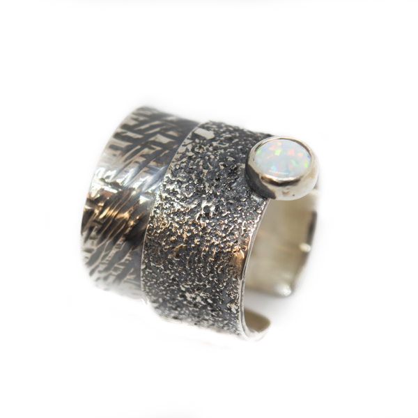 Ασημένιο δαχτυλίδι με Λευκό Οπάλιο(White Sparkling Opal) - ασήμι, ημιπολύτιμες πέτρες, ημιπολύτιμες πέτρες, οπάλιο, σταθερά
