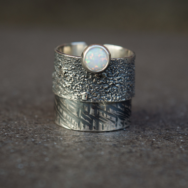 Ασημένιο δαχτυλίδι με Λευκό Οπάλιο(White Sparkling Opal) - ασήμι, ημιπολύτιμες πέτρες, ημιπολύτιμες πέτρες, οπάλιο, σταθερά - 2