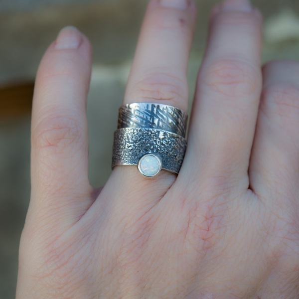 Ασημένιο δαχτυλίδι με Λευκό Οπάλιο(White Sparkling Opal) - ασήμι, ημιπολύτιμες πέτρες, ημιπολύτιμες πέτρες, οπάλιο, σταθερά - 3