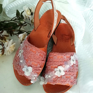 Εσπαντρίγιες με ροζ δαντέλα και λουλούδια - φλατ, ankle strap - 5