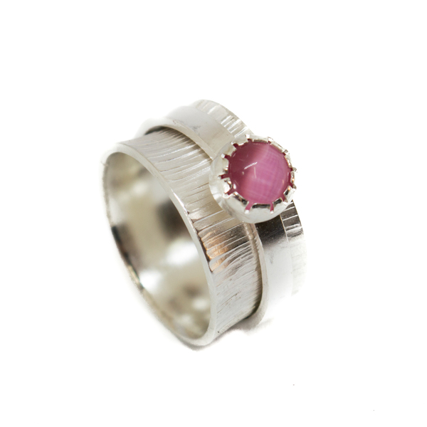 Spinner δαχτυλίδι με Ροζ πέτρα - ασήμι, boho