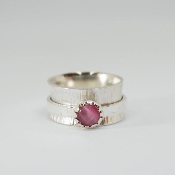 Spinner δαχτυλίδι με Ροζ πέτρα - ασήμι, boho - 2