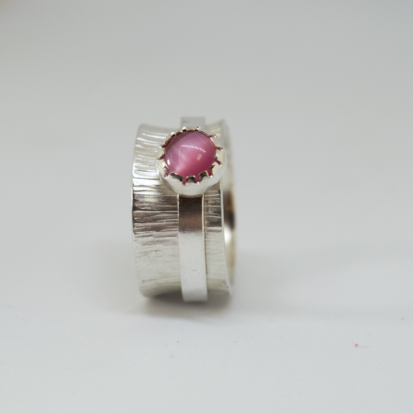 Spinner δαχτυλίδι με Ροζ πέτρα - ασήμι, boho - 3