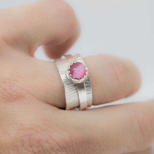 Spinner δαχτυλίδι με Ροζ πέτρα - ασήμι, boho - 4