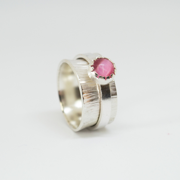 Spinner δαχτυλίδι με Ροζ πέτρα - ασήμι, boho - 5