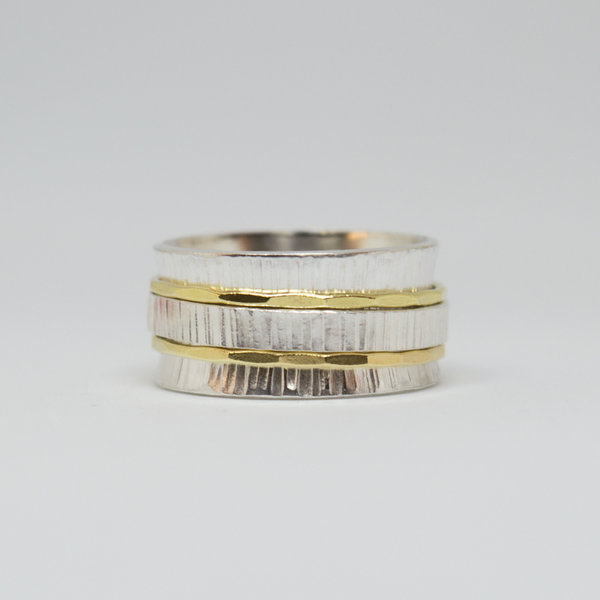 Ασημένιο δαχτυλίδι Spinner με ορείχαλκο - ασήμι, χειροποίητα - 3