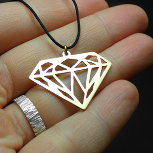 " Diamonds are for ever " - Χειροποίητο επάργυρο-επίχρυσο μενταγιόν σε σχήμα διαμαντιού! - επάργυρα, μακριά, επιχρυσωμένο στοιχείο, φθηνά - 4