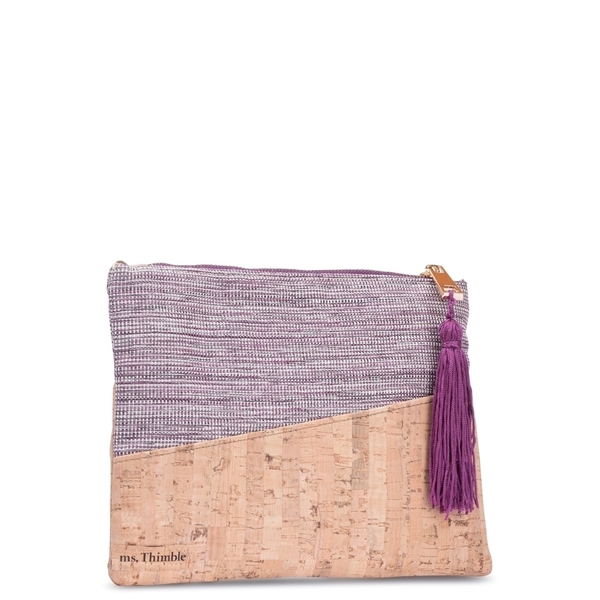 Τσάντα Χειρός / Φάκελος από Φελλό και Ύφασμα "Purple" - chic, all day, φελλός, χειρός - 2