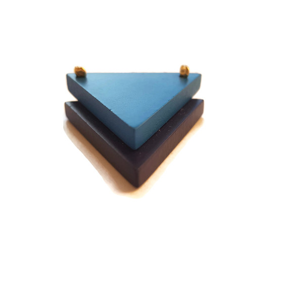 Χειροποίητα ξύλινα σκουλαρίκια τρίγωνa "Equal triangle earrings" - ξύλο, επιχρύσωση 14κ - 3