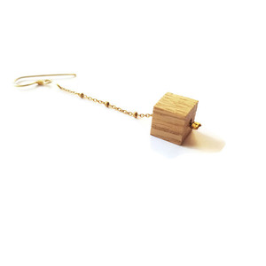 Χειροποίητα ξύλινα σκουλαρίκια κύβος "Cube earrings" - ασήμι, ξύλο, επιχρυσωμένα, κρεμαστά, γάντζος, Black Friday - 3