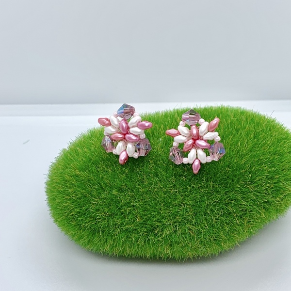 Σκουλαρίκια ροζ λουλούδι - καρφωτά, φθηνά - 2