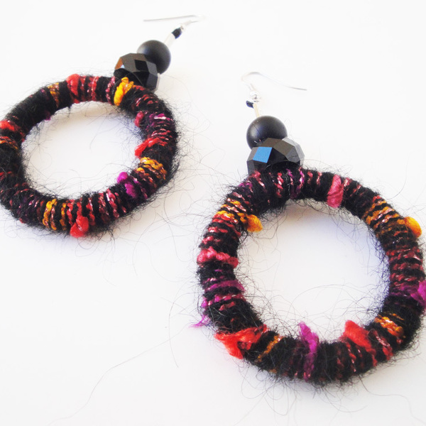 Σκουλαρίκια μεγάλοι μοχέρ κρίκοι μαύρο με χρωματιστές πινελιές - γυναικεία, δώρο, κρίκοι, μακριά, μεγάλα σκουλαρίκια