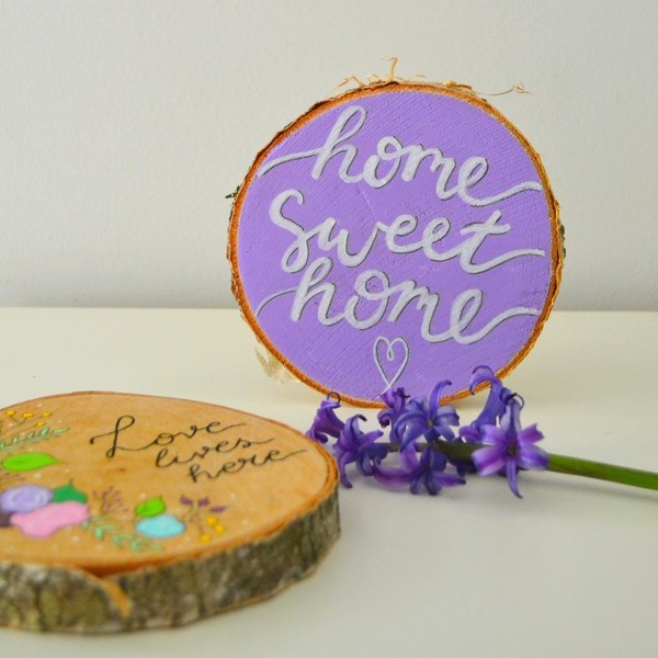 Διακοσμητική ροδέλα ξύλου με το μήνυμα "Home Sweet Home" - ξύλο, διακοσμητικά, ιδεά για δώρο, ξύλινα διακοσμητικά - 3