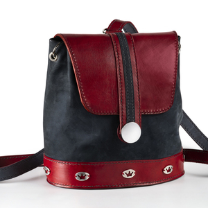Δερμάτινο Backpack κόκκινο - μπλε - δέρμα, πλάτης, μεγάλες, all day, μεταλλικά στοιχεία, μικρές