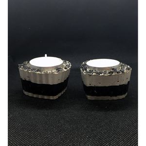 Concrete heart reso candle with black resin - γυαλί, καρδιά, τσιμέντο, ρεσώ & κηροπήγια, βάσεις για ρεσώ, πρωτότυπα δώρα - 2