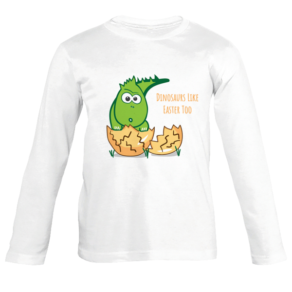 Πασχαλινό Παιδικό μακρυμάνικο μπλουζάκι - Dinosaurs like Easter too - ΔΕΙΝΟΣΑΥΡΟΣ - βαμβάκι, παιδικά ρούχα, πασχαλινά δώρα