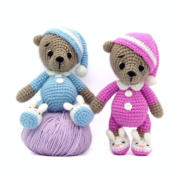 Πλεκτό αρκουδάκι με πιτζάμες - δώρα για βάπτιση, λούτρινα, amigurumi, δώρο γέννησης, λούτρινα αρκουδάκια