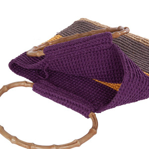 Πλεκτή βαμβακερή τσάντα χειρός με κοκάλινο χερούλι - vintage, crochet, χειρός, πλεκτές τσάντες, φθηνές - 2