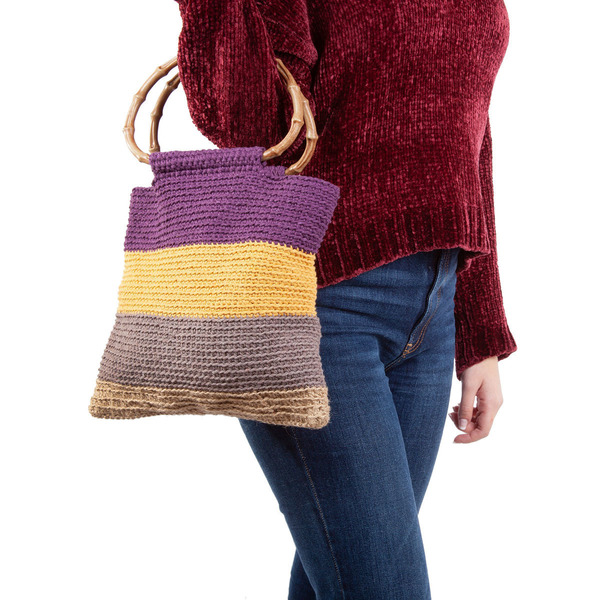 Πλεκτή βαμβακερή τσάντα χειρός με κοκάλινο χερούλι - vintage, crochet, χειρός, πλεκτές τσάντες, φθηνές - 4